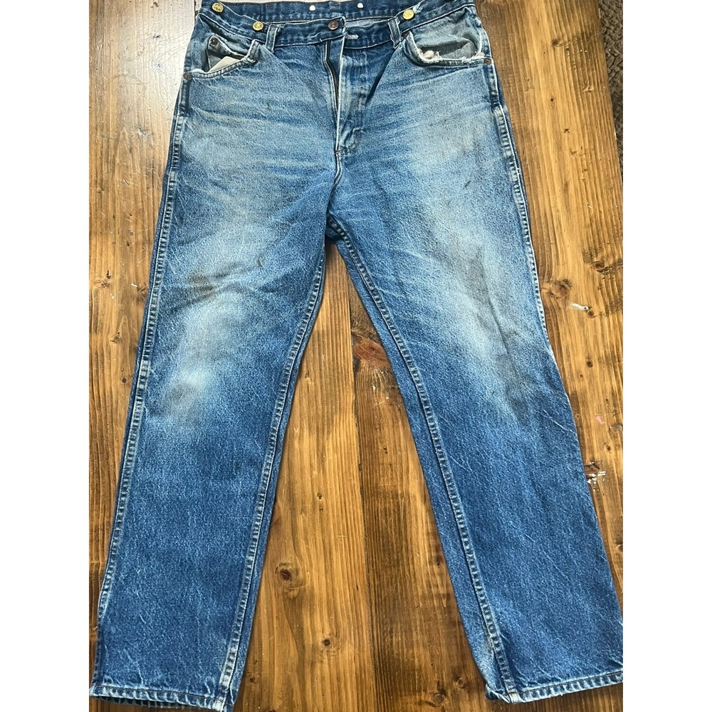 Vintage Roebucks Sears Mens Denim Jeans Straight Leg Suspender Buttons 30x29